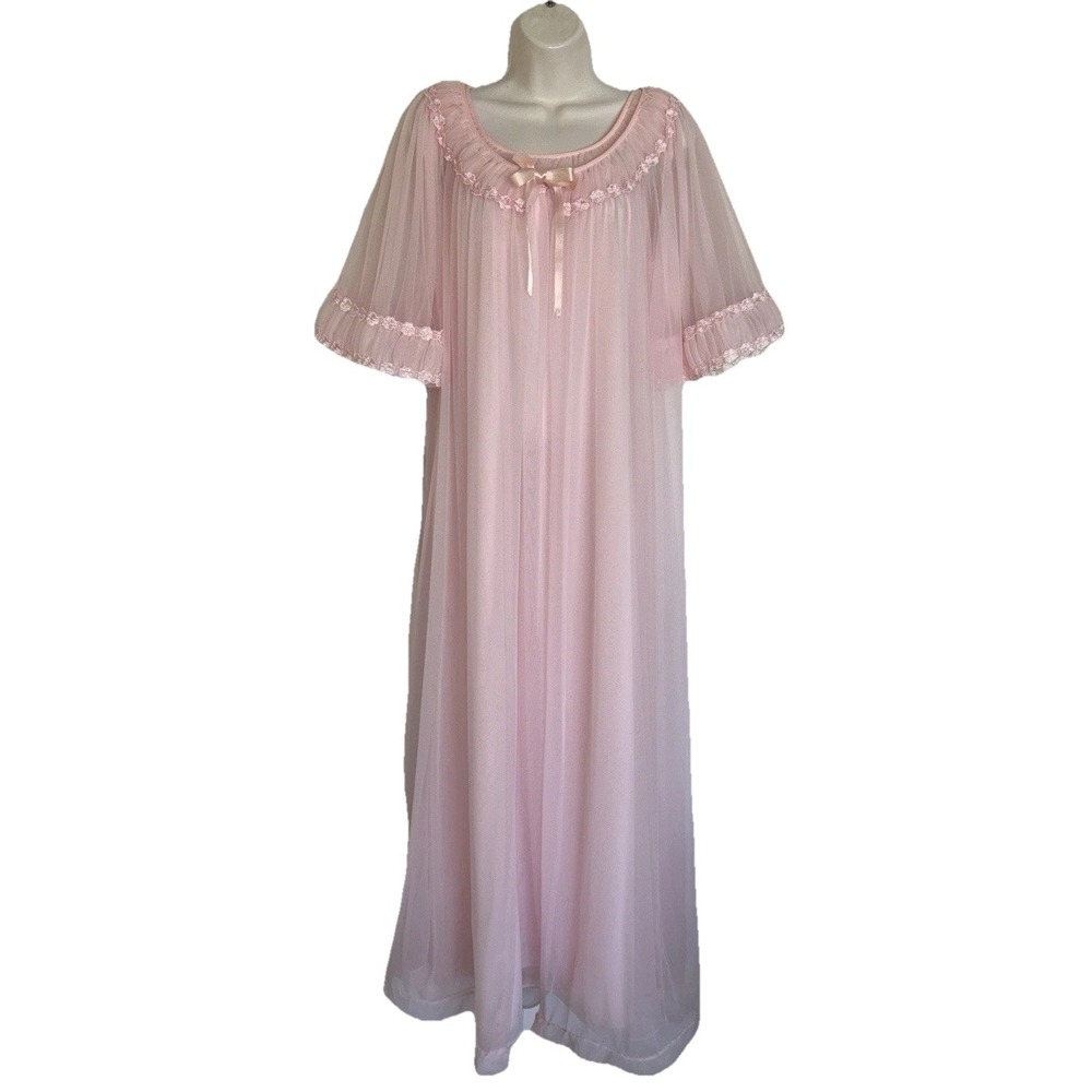 Vintage Tosca Nightgown Robe 1950's Peignoir Set Pink Chiffon Large 6649/2229